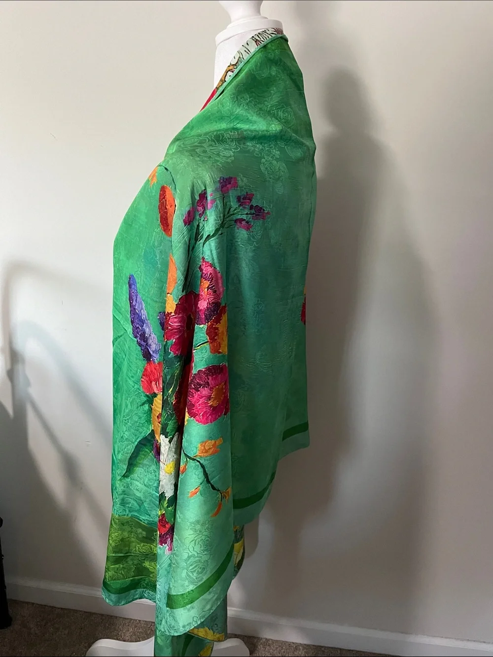 Green Floral Shawl Scarf - Women's Accessory 80% viscosa 20% seta